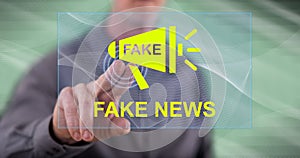 Man touching a fake news concept