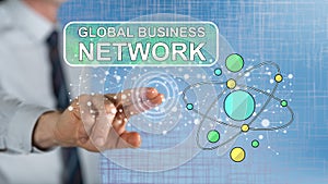 Man touching a global business network concept