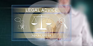 Man touching a legal advice concept