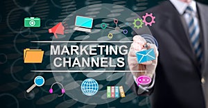 Man touching a marketing channels concept