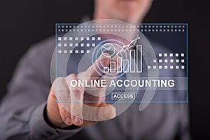Man touching an online accounting concept on a touch screen