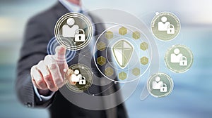 Man touching a personal data security concept
