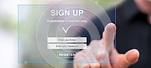 Man touching a signup concept