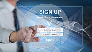 Man touching a signup concept