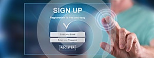 Man touching a signup concept