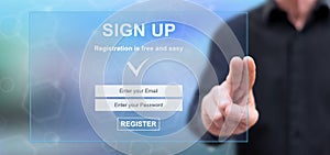 Man touching a signup concept photo