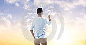 Man touching sky word interface