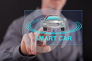 Man touching a smart car concept