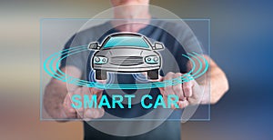 Man touching a smart car concept