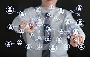 Man touching a social media network