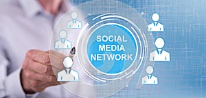 Man touching a social media network concept