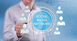 Man touching a social media network concept