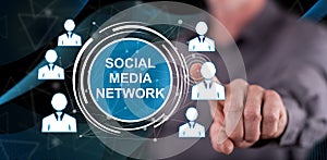 Man touching a social media network concept