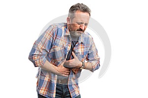 Man touching stomach with nauseous expression