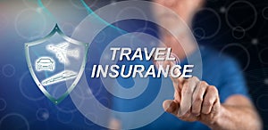 Man touching a travel insurance concept