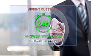 Man touching an urgent questions concept