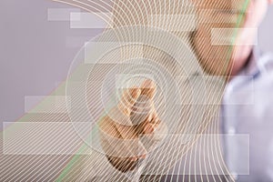 Man touching a virtual technology concept on a touch screen