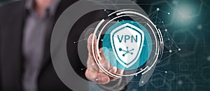 Man touching a vpn concept