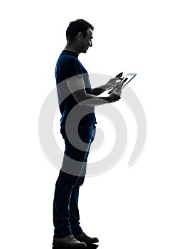 Man touchscreen digital tablet silhouette