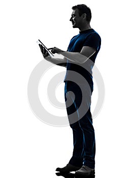 Man touchscreen digital tablet silhouette photo