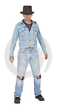 Man Tough Guy Dude Wearing Old Clothes Isolated