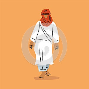 Man Tourist Hiking in Desert Walking Barefoot Vector Illustration