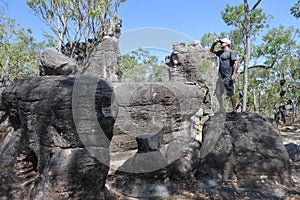 Man tourist visit at The Lost City Litchfield National Park Northern Territory Australia