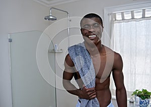 Man towel bathroom portrait