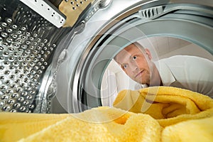 Man With Towel View From Inside The Washing Machine