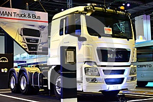 Man tractor truck at Philauto bus and truck show in Pasay, Philippines