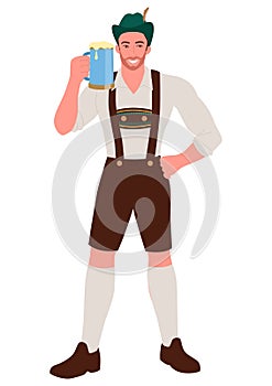 Man in traditional Bavarian costume, holding a beer glass