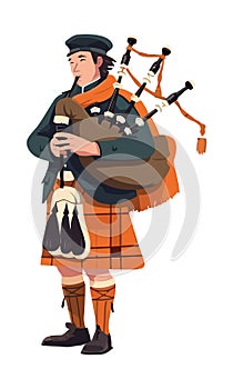 Man in traditional clothing playing bagpipe instrument