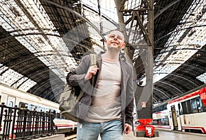 Man on train station