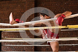 Man training gym boxing mma ring shadow boxing mixed martial art