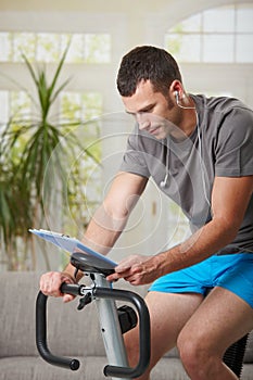 Man training on stationary bike