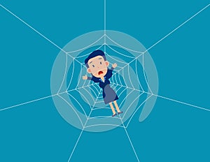 Man trap spider web. Business fall into a trap