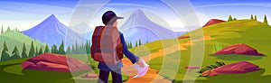 Man travel and explore mountain adventure vector