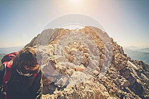 Man Traveler bearded with backpack relaxing Travel