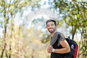 Man traveler standing on nature