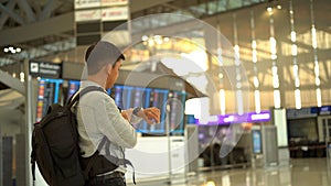 Man traveler waiting in terminal airport