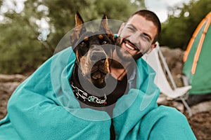 Man Traveling With Dog, Camping