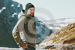 Man traveling in scandinavian mountains