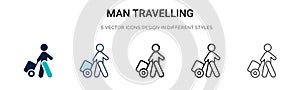 Man travelling icon in filled, thin line, outline and stroke style. Vector illustration of two colored and black man travelling