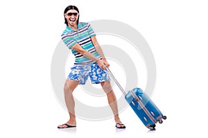 Man travelling with suitcases isolated