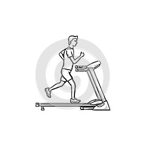 Man on treadmill hand drawn outline doodle icon.