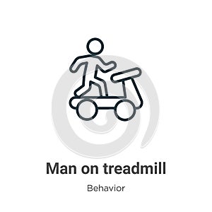Man on treadmill outline vector icon. Thin line black man on treadmill icon, flat vector simple element illustration from editable