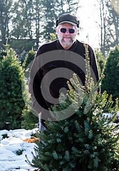 Man at a tree farm