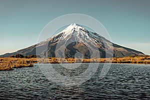 Man on trekking at amazing Mount Taranaki in Egmont National Park, New Zealand