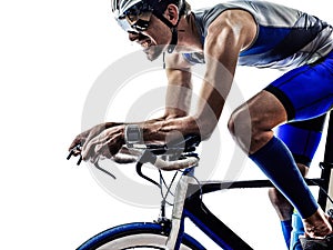 Man triathlon iron man athlete cyclist bicycling