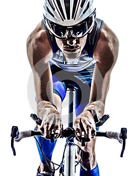 Man triathlon iron man athlete cyclist bicycling photo